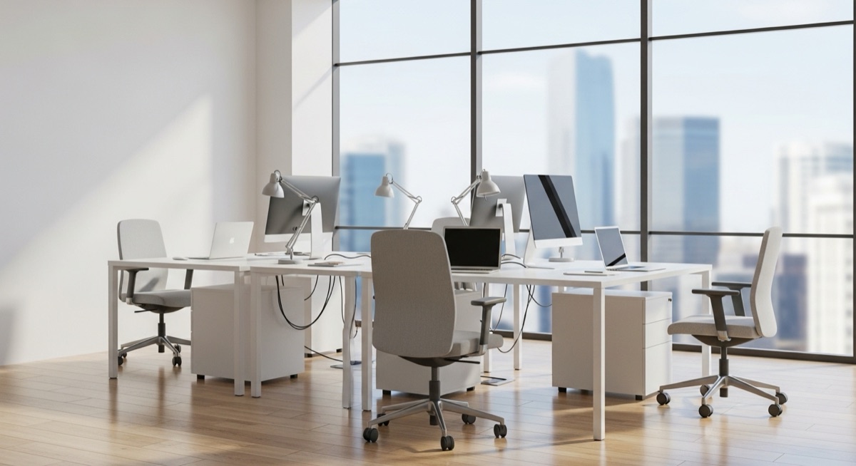 Clean office suite with sanitized workstations and common areas